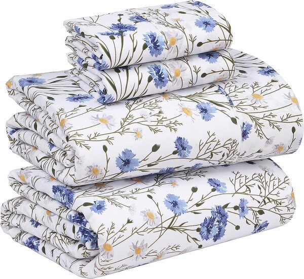 Set di lenzuola in cotone 100%, misura California King, 4 pezzi, tessuto percalle morbido e traspirante, sacco coprimaterasso profondo da 14", qualità standard da hotel, sensazione fresca e confortevole, e tessuto resistente