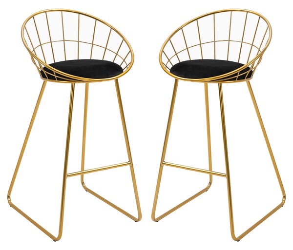 HOMCOM Set 2 Sgabelli da cucina e bar Alti con Schienale e Poggiapiedi, Cuscino in Velluto e Struttura in Metallo, Nero e Oro|Aosom| Aosom Italy