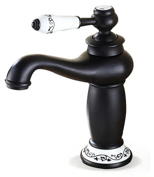 Rubinetto da bagno – Miscelatore per lavabo – Stile vintage – Miscelatore monocomando – Monoforo – Montaggio a incasso – Ottone – Nero