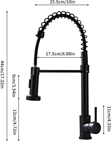 Miscelatore per lavello da cucina – Miscelatore per piano cottura – Doccetta estraibile – Girevole a 360° – 2 tipi di getto – Miscelatore monocomando – Ottone – Finitura nera spazzolata