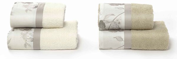 Set Spugna 4 Pezzi Asciugamani Viso + Ospite con Balza Stampata Garrini Lauren Corda