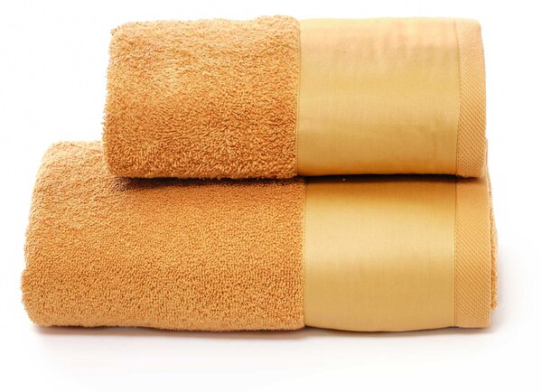 Set Spugna Asciugamani Viso + Ospite con Balza in Raso Garrini Hope Bronzo