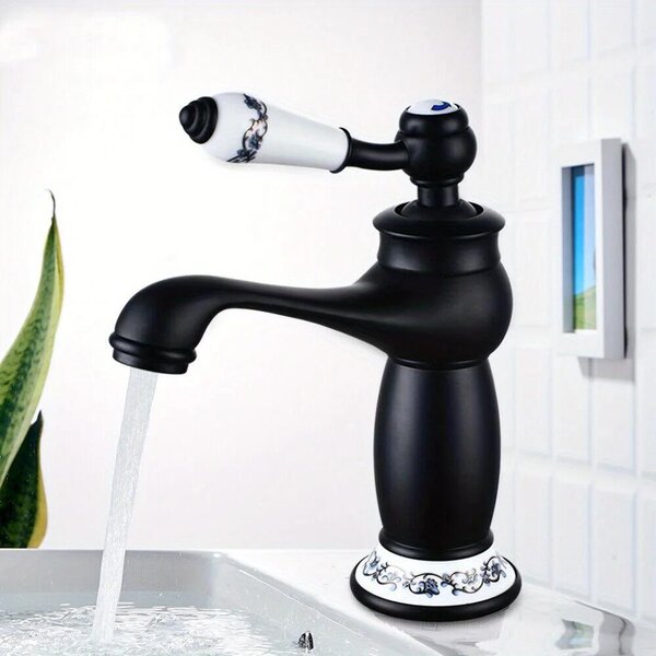 Rubinetteria per bagno - Miscelatore monocomando per lavabo - Montaggio a incasso - Ottone - Miscelatore acqua calda/fredda - Monocomando - Design moderno - Nero