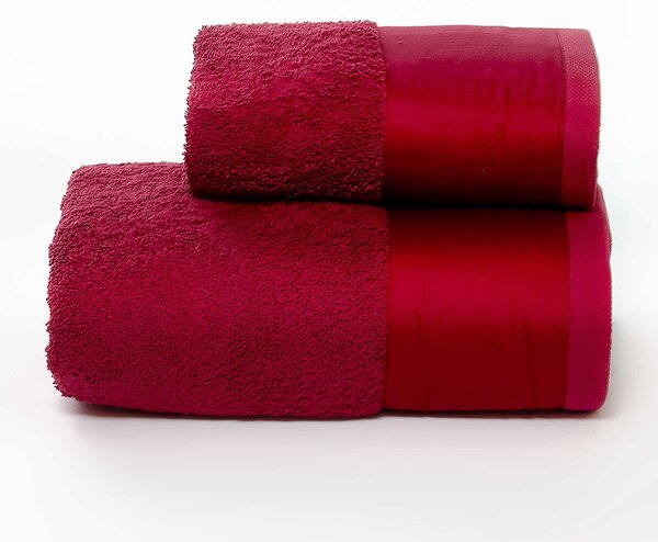 Set Spugna Asciugamani Viso + Ospite con Balza in Raso Garrini Hope Bordeaux