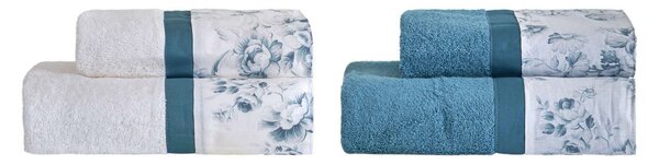 Set Spugna 4 Pezzi Asciugamani Viso + Ospite con Balza Garrini Samantha Blu