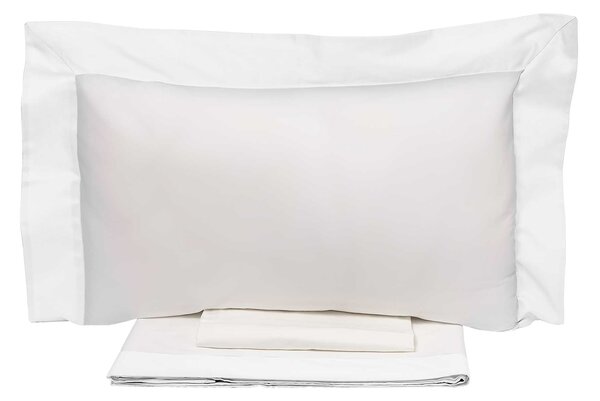 Set Lenzuola Sopra Sotto e Federe Bordi in Raso Garrini Eveline Avorio/Bianco Varie Misure