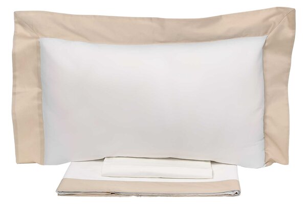 Set Lenzuola Sopra Sotto e Federe Bordi in Raso Garrini Eveline Avorio/Beige Varie Misure