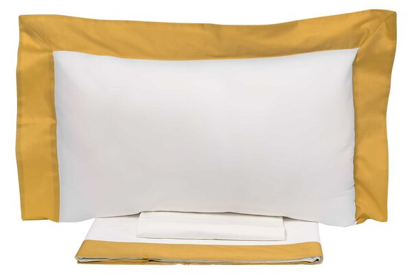Set Lenzuola Sopra Sotto e Federe Bordi in Raso Garrini Eveline Avorio/Oro Varie Misure