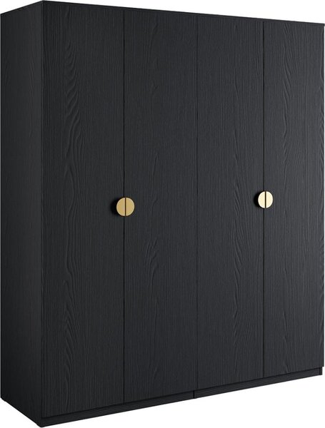 Armadio 4 porte nero strutturato e dorato – 2 appendiabiti + 4 scaffali – Collezione MONDO