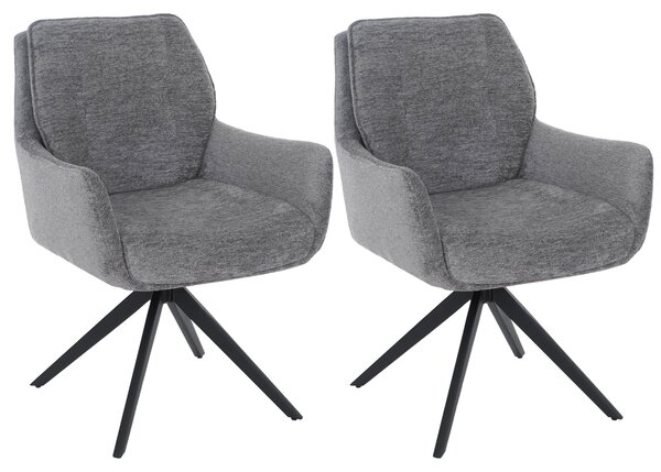 Set di 2 sedie da pranzo HWC-Q37, sedia girevole per cucina con sistema di ritorno automatico, rivestita in tessuto (680g/m²) tipo chenille, certificata Öko-Tex, struttura in metallo, colore grigio