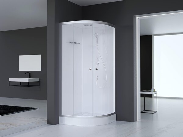 Doccia completa MARWELL Doccia completa Silver Round 90 x 90 x 217 cm - Doccia rotonda con ingresso frontale - Cabina doccia con profili in alluminio di alta qualità - Altezza ingresso 15 cm
