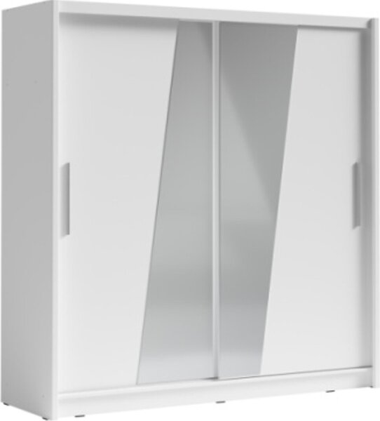 Armadio 2 porte scorrevoli con specchio obliquo 205 cm - bianco - Collezione BAHIA