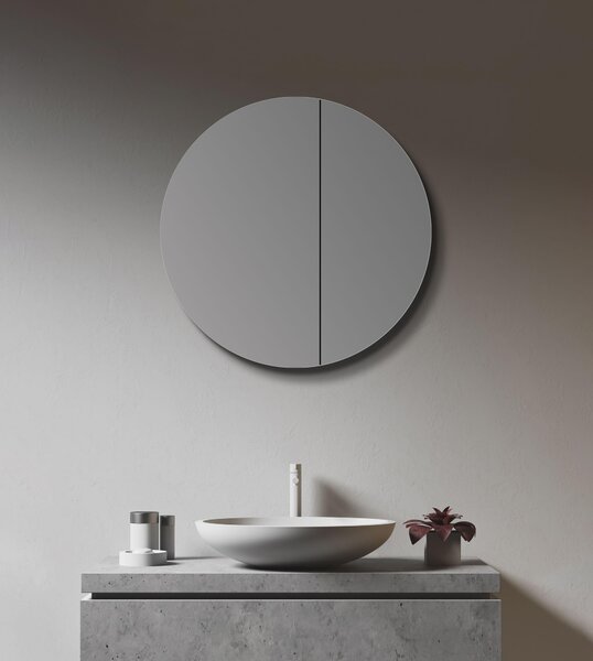 Specchio da bagno TALOS rotondo Ø 60 cm - Specchio da bagno con corpo in alluminio di alta qualità - Specchio da bagno con due ripiani in vetro
