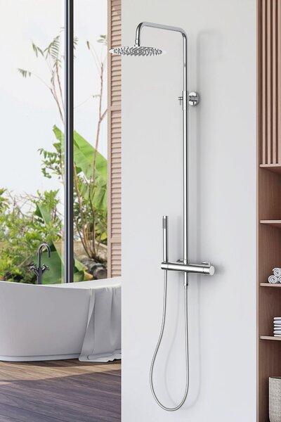 Set doccia Marwell rubinetto doccia Classico cromo 88-118x20 cm - asta doccia regolabile - doccia a pioggia - doccetta con flessibile