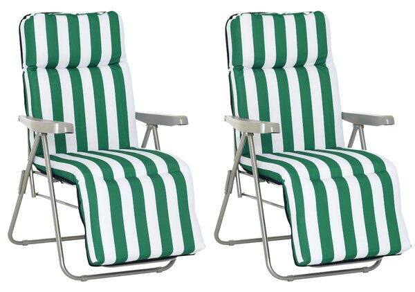 Outsunny Sdraia da Giardino lettino prendisole da terrazzo pieghevole arredamento giardino da giardino Braccioli Reclinabili, bianco e verde|Aosom
