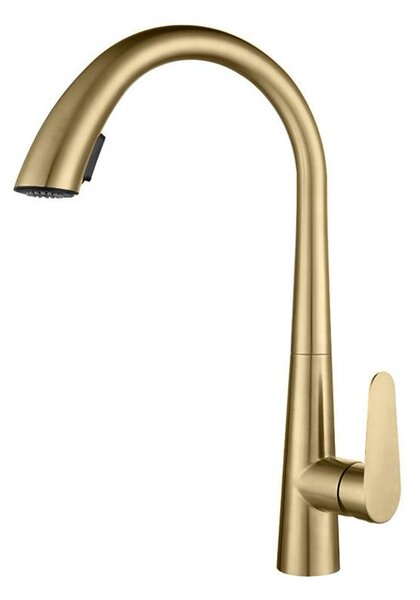 Rubinetto da cucina in acciaio inossidabile 304, miscelatore estraibile, orientabile a 360°, due tipi di getto con la semplice pressione di un pulsante, finitura spazzolata, dorato