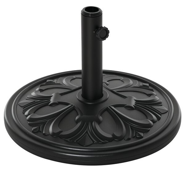 Outsunny Base per Ombrellone Rotonda in Plastica Nero, con Disegno Floreale, 13kg, Supporto per Pali da 35-38-48mm|Aosom