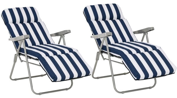 Outsunny lettino prendisole Sdraia da Giardino da terrazzo pieghevole arredamento giardino Reclinabili  a Righe con Braccioli, bianco e blu