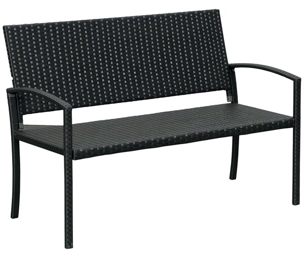 Outsunny Panchina da Giardino ed Esterno in Rattan, Panca in Rattan Nero 2 Posti, 122x60x87cm