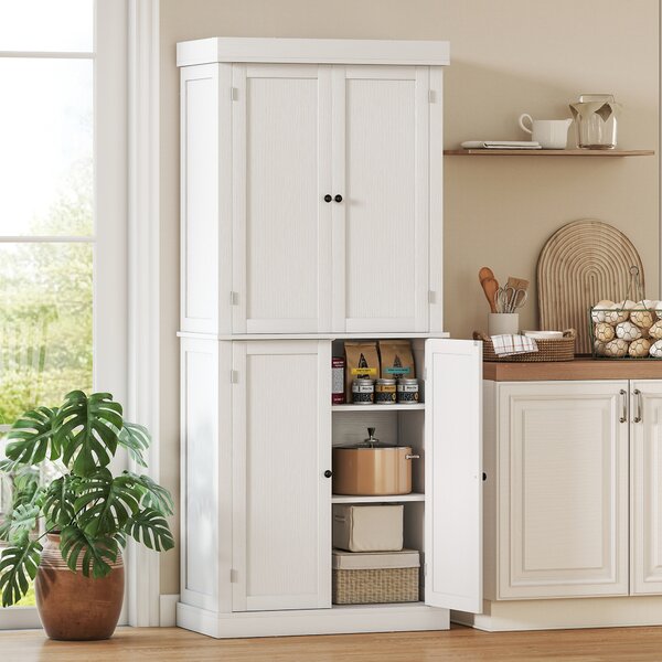 HOMCOM Mobile Cucina Alto con 6 Ripiani Regolabili e 2 Ante in Legno, 76x40.5x184 cm, Bianco