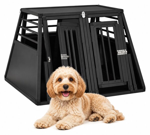 Relaxdays Trasportino per cani da auto, trasportino doppio, per bagagliaio, con angoli smussati, divisorio, dimensioni: 64 x 90 x 82 cm, nero
