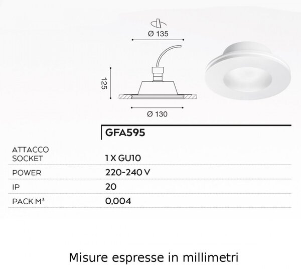 Faretto incasso gesso vetro gea led bianca r gfa595 gu10 led spot moderno - Gea Led