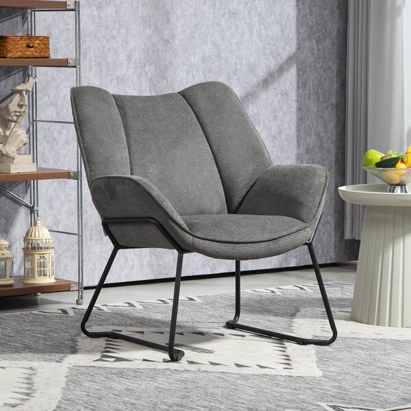 HOMCOM Poltrona d'Arredo con Braccioli Inclinati, in Tessuto Effetto Lino e Acciaio, 71.5x67x79 cm, Grigio