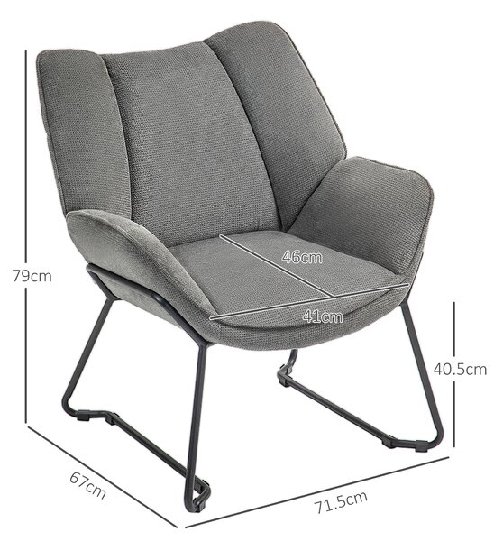 HOMCOM Poltrona d'Arredo con Braccioli Inclinati, in Tessuto Effetto Lino e Acciaio, 71.5x67x79 cm, Grigio