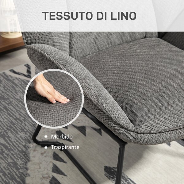 HOMCOM Poltrona d'Arredo con Braccioli Inclinati, in Tessuto Effetto Lino e Acciaio, 71.5x67x79 cm, Grigio