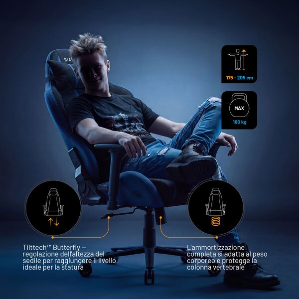 Sedia gaming in tessuto nero-blu Diablo X-One 2.0 Night Blue King