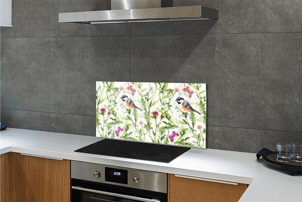 Pannello paraschizzi cucina Uccello dipinto nell'erba 100x50 cm