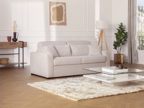 Divano letto 3 posti a ribalta Posto letto 130 cm Materasso 16 cm in Tessuto Panna - MONDOVI