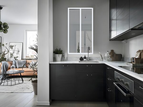 Vetrata stile industriale 60 x 130 cm (L x H) in Alluminio termolaccato Bianco - BAYVIEW