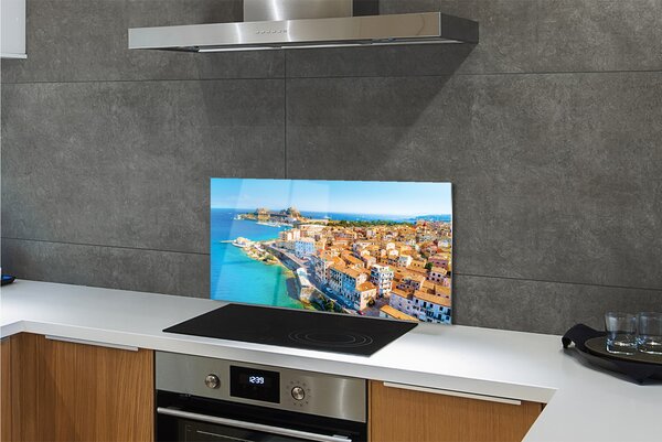 Pannello paraschizzi cucina Grecia Costa della città di mare 100x50 cm