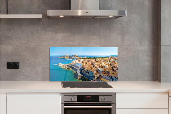 Pannello paraschizzi cucina Grecia Costa della città di mare 100x50 cm