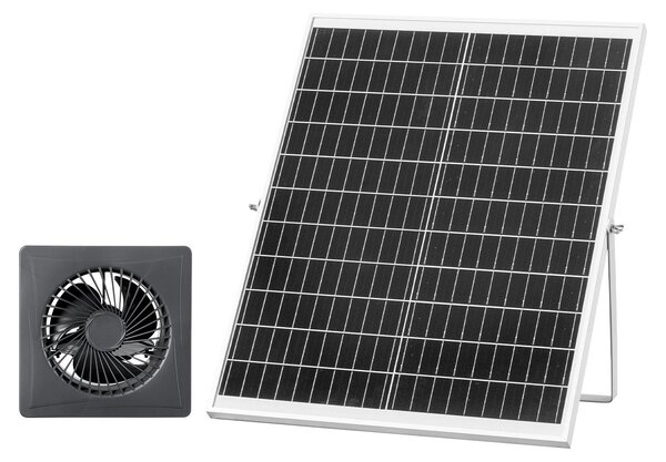 Ventilatore solare da 25 W - 12 V con pannello solare - Portata d'aria 374 m³/h - Velocità 2030 giri/min - Per pollai e serre - Resistente alle intemperie