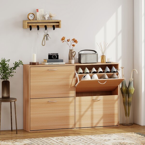 HOMCOM Scarpiera Salvaspazio Capacità 24 Ingresso e Camera da Letto Legno 120x24x81cm|Aosom