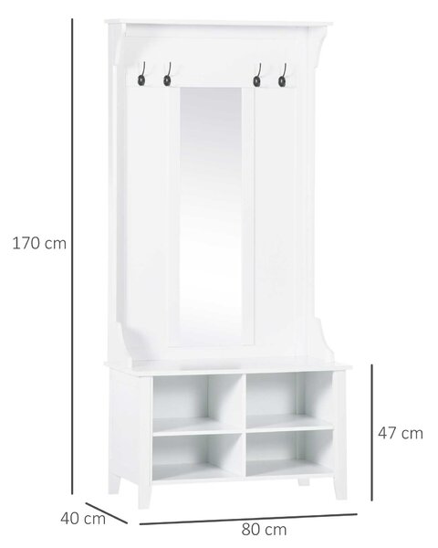 Homcom Mobile Ingresso con Appendiabiti Specchio e Scarpiera in Legno, 80x40x170cm, Bianco | Aosom Italy