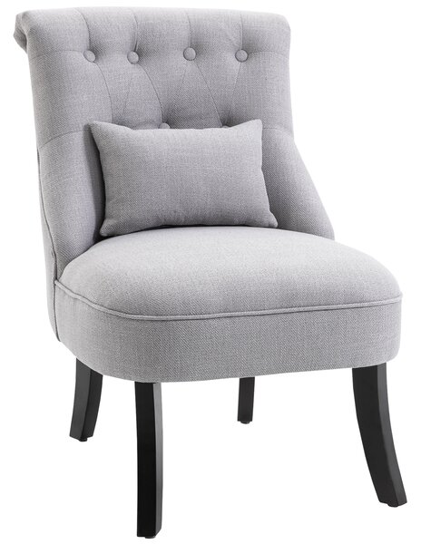 HOMCOM Poltroncina da Salotto in Tessuto Effetto Lino con Gambe in Legno, Stile Vintage, con Cuscino, Grigio|Aosom