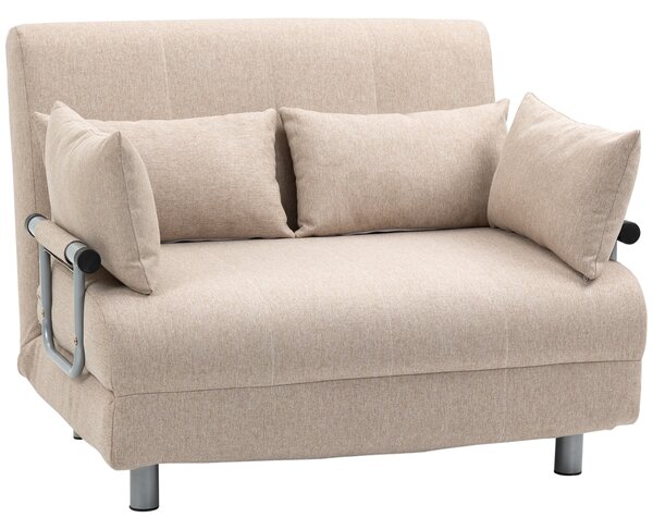 HOMCOM Divano Letto 2 Posti 3 in 1 Convertibile in Poltrona Reclinabile con Schienale Regolabile su 5 Livelli e 4 Cuscini Imbottiti, 102x82x81 cm, Beige | Aosom Italy