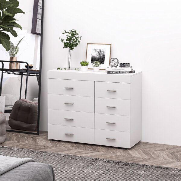 Homcom Cassettiera con 8 Cassetti per Casa e Ufficio in Legno, per Soggiorno Camera da Letto Corridoio Verticale Bianco|Aosom