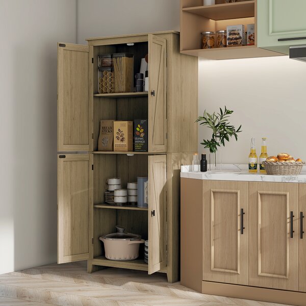 HOMCOM Mobile Cucina a 4 Ante con Mensole Regolabili e Base Rialzata in Legno 80x40x182cm|Aosom