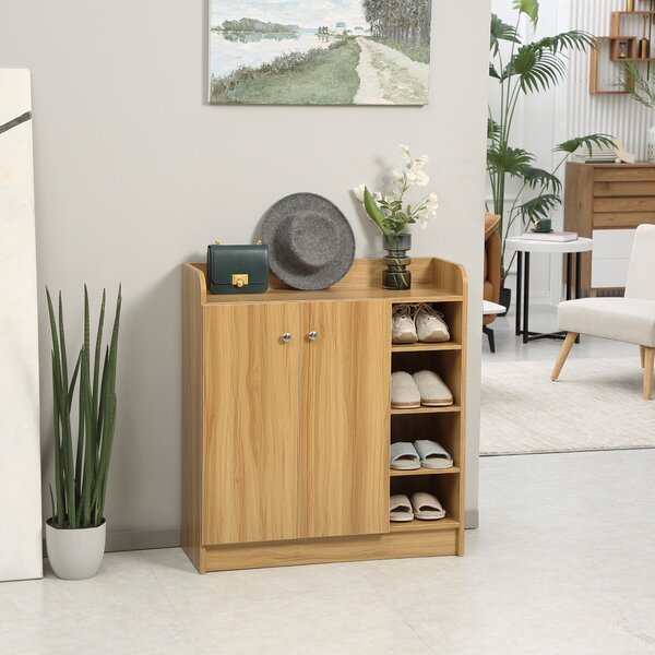 HOMCOM Armadio Scarpiera Salvaspazio e Moderno in Legno per 12 Paia di Scarpe con 4 Ripiani Aperti, 83x30x90 cm, Marrone Chiaro|Aosom