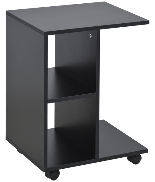 HOMCOM Tavolino da Salotto a C con 2 Ripiani Aperti e 4 Ruote Girevoli, 45x35x58 cm, Nero|Aosom