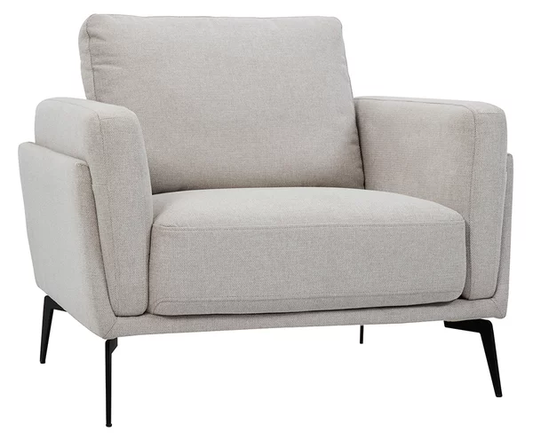 Poltrona design in tessuto effetto velluto testurizzato beige e metallo nero MOSCO