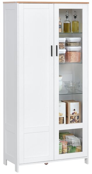 HOMCOM Credenza Moderna a 2 Ante con Mensole Regolabili in Legno e Vetro, 76x36x160cm, Bianco|Aosom
