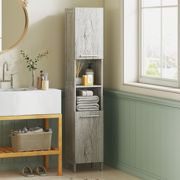 Kleankin Colonna Bagno Multifunzione, 2 Armadietti, 2 Ripiani Aperti, in MDF - 30x32x172.5 cm, Color Legno|Aosom