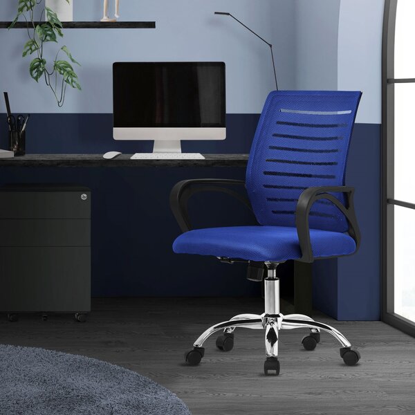 ML-Design sedia da ufficio ergonomica, blu, girevole a 360° con rotelle