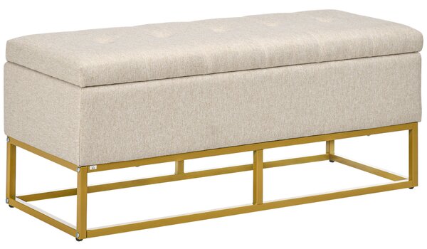 HOMCOM Panca con Contenitore in Poliestere Trapuntata con Gambe in Acciaio d'oro, 110x44x48cm, Beige