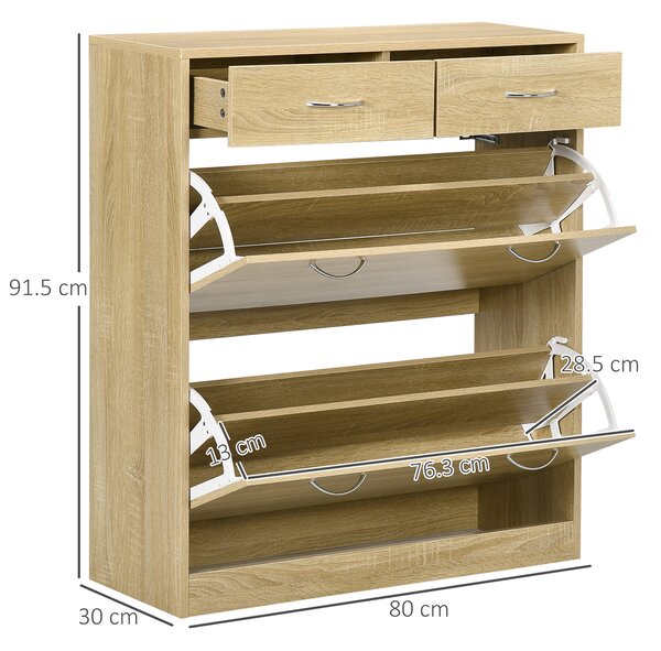 HOMCOM Mobile Scarpiera in Truciolato con 2 Ripiani Interni Regolabili e 2 Cassetti, 80x30x91.5 cm|Aosom